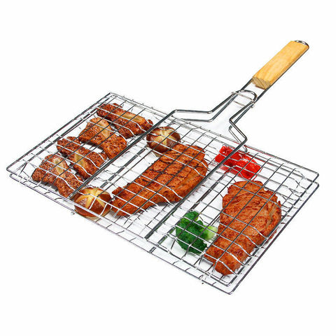 Panier de Barbecue pliable en acier inoxydable, antiadhésif, maille pour support de Steak de poisson et légumes ► Photo 1/4