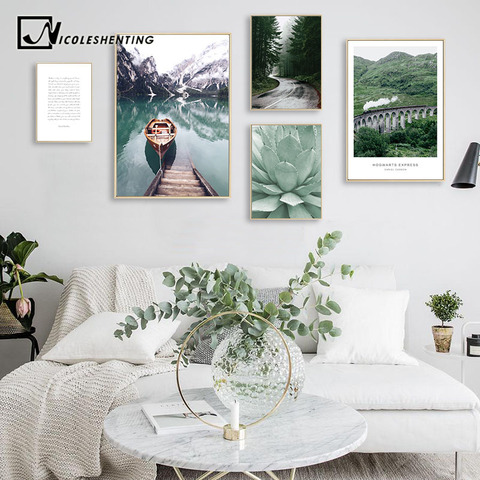 Affiche de toile bateau scandinave | Affiche décorative de Style nordique, peinture murale de paysage, impression d'art de lac, décor de salon, image décorative ► Photo 1/6