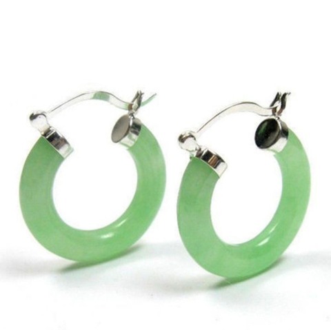 Boucles d'oreilles en jade vert clair et argent naturel, à la mode, fermeture à pression ► Photo 1/2