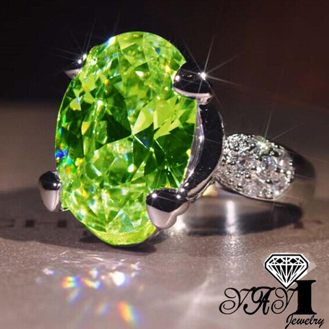 YaYI – bague de fiançailles en Zircon vert clair pour femme et fille, bijou de fête, 8CT, couleur argent ► Photo 1/4