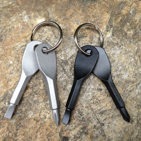 Porte-clés Portable tournevis à tête plate en acier inoxydable, Kit de voyage argent/noir ► Photo 1/1