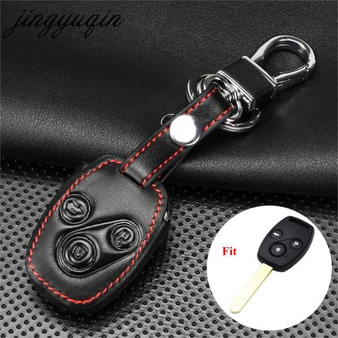 Jingyuqin cuir porte-clés anneau couverture pour Honda CR-V Fit Pilot Honda Accord Civic 3 boutons à distance porte-clés style de voiture ► Photo 1/1