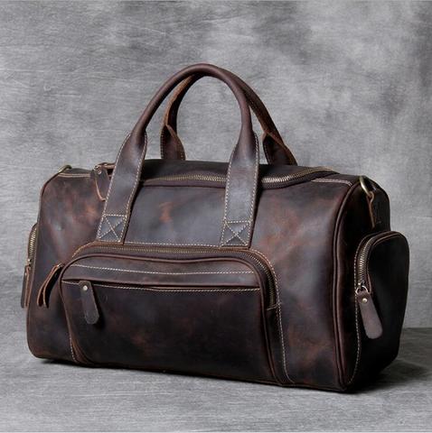 Luufan-sac de voyage Vintage en cuir véritable, sac de voyage en cuir fou pour hommes et femmes, grand sac de voyage, sac à main pour week-end 45 ► Photo 1/1
