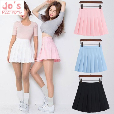 Nouveau printemps taille haute balle jupes plissées Harajuku Denim jupes solide a-ligne marin jupe grande taille uniforme scolaire japonais ► Photo 1/6