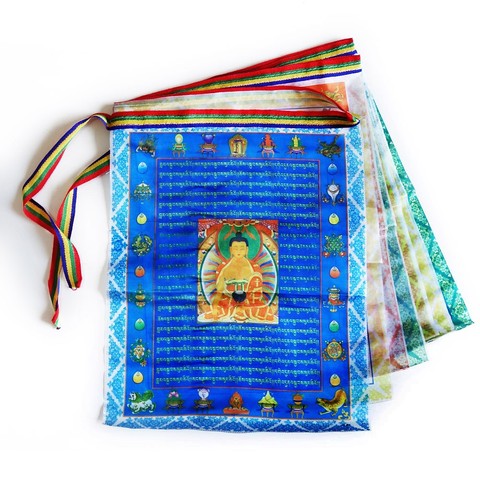 Drapeaux de prière bouddhistes tibétains, banderole Sutra, contient 10 drapeaux, drapeau décoratif de style Tibet, longueur totale 3 mètres, motif clair ► Photo 1/6