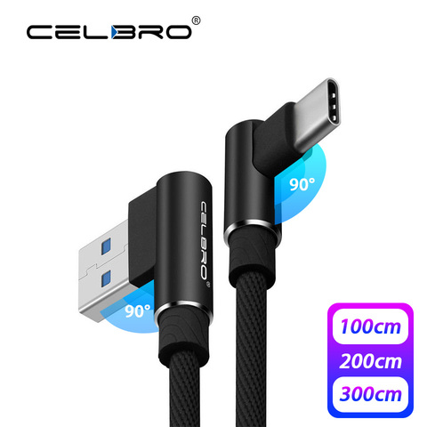 Câble USB type-c 3A 90 degrés pour recharge rapide et transfert de données, cordon de chargeur usb-c pour téléphone portable 3.0 QC3.0, longueur de 1/2/3 M ► Photo 1/6
