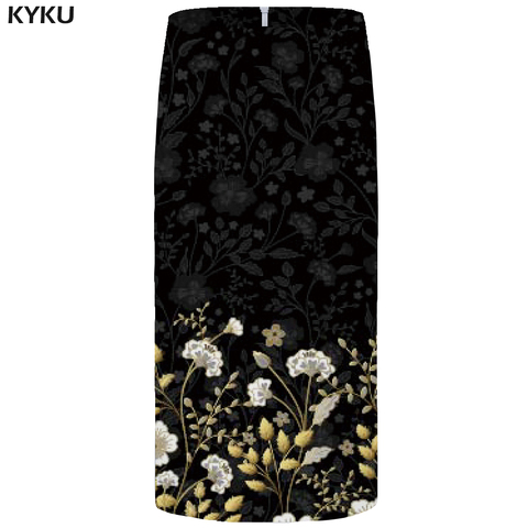 KYKU – jupe crayon à fleurs pour femme, imprimé 3d, noir, feuilles, décontracté, rétro, Sexy, drôle ► Photo 1/3