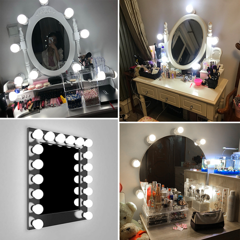 Lumière de miroir de maquillage à LED USB 12V LED Hollywood vanité ampoule coiffeuse Stepless Dimmable 2 6 10 14 ampoules lampe de mur Led ► Photo 1/6