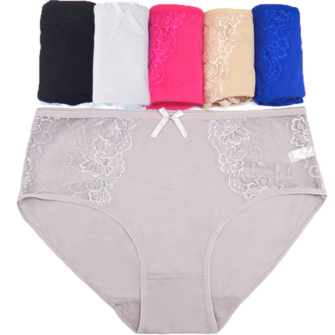 Culotte grande taille pour femme, à bord en dentelle, en coton, culotte pour femme, 6 pièces lot de sous-vêtements 2XL 3XL et 4XL ► Photo 1/6