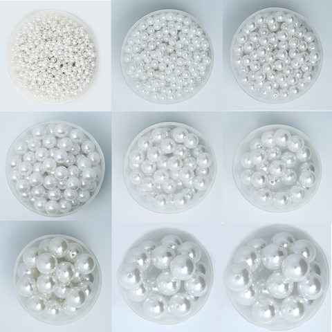 Perles d'imitation ABS, 3mm-20mm, blanches/ivoire, rondes, perles d'espacement amples, pour la fabrication de bijoux, de colliers Bracelet à bricoler soi-même ► Photo 1/6