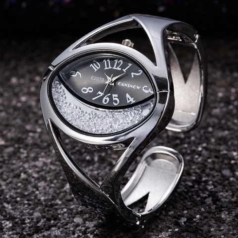 Montres de luxe en argent pour femmes, Bracelet, montre de luxe avec strass ► Photo 1/6