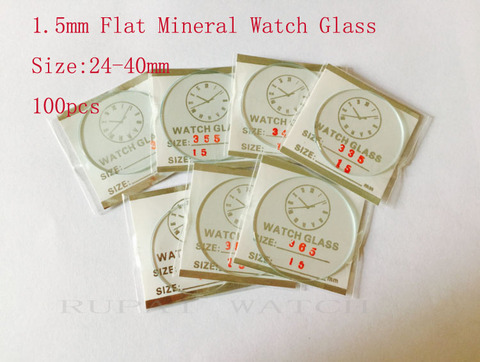 100 pièces 1.5mm 25 à 40mm plat minéral montre cristal/verre de bonne qualité pour les horlogers ► Photo 1/6