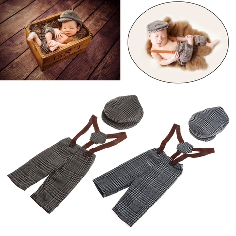 Ensemble de chapeaux et pantalons longs, accessoires de photographie pour nouveau-nés, Costume à carreaux pour bébé garçon, tenue petit bonhomme, nouvelle collection 2022 ► Photo 1/6