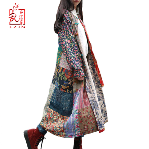 LZJN printemps manteau unique poitrine Trench manteau pour les femmes traditionnel chinois pardessus Long coupe-vent Patchwork vêtements d'extérieur ► Photo 1/6