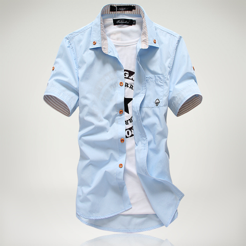 2022 nouvelle Arrivée homme Décontracté Chemises À Manches Courtes, Chemise Habillée, petit champignon broderie rayure bordé mâle chemise livraison gratuite ► Photo 1/1
