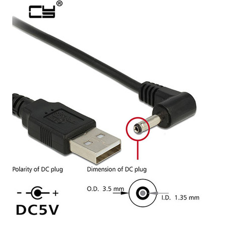 Prise d'alimentation USB à Angle droit en forme de L, noir, 3.5x1.35mm/DC 3.5x1.35mm, avec câble connecteur, 1m, 3ft, 2m ► Photo 1/6