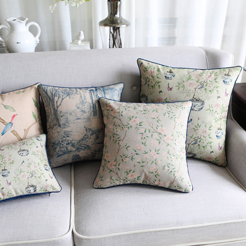 Housse de coussin en velours/coton/lin doux, style campagnard, minable et Chic, Floral rose et bleu, taie d'oreiller décorative maison x 45cm ► Photo 1/6