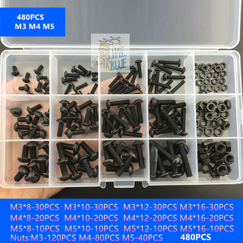 Douille hexagonale noire, 480 pièces, ISO7380 M3 M4 M5, en acier allié, niveau 10.9, bouchon à vis de meuble, Kit de boulons hexagonaux ► Photo 1/4