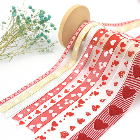 Ruban imprimé amour, Tanabata, corde d'emballage cadeau pour la saint-valentin, ruban Jacquard rouge, bricolage fait à la main ► Photo 1/6