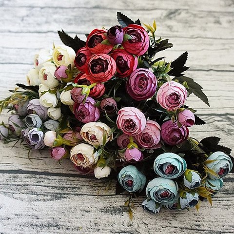 Bouquet de petites fleurs artificielles en soie, 9 têtes, pivoine, camélia, pour décoration de noël maison ► Photo 1/6