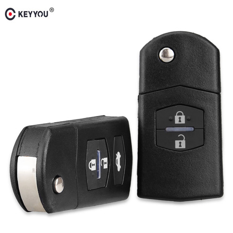 KEYYOU-clé télécommande à 2 boutons, pliable à housse coque gousset, avec lame non découpée, pour Mazda 3/5/6, livraison gratuite ► Photo 1/6