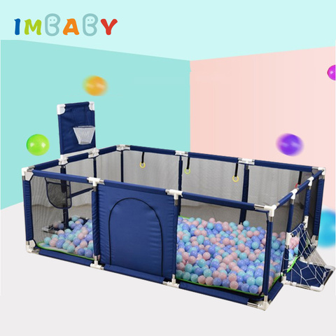 IMBABY Parc clôturé pour bébé, aire de jeu avec barrières de sécurité, piscine à balles, avec panier de basketball, cage de football, pour nouveaux-nés ► Photo 1/6