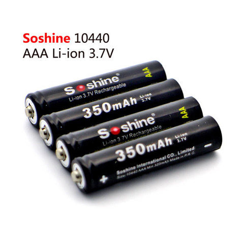 4 pièces 100% Original Soshine 10440 AAA 350 mAh 3.7 V batterie Rechargeable Li-ion avec boîte de batterie ► Photo 1/3