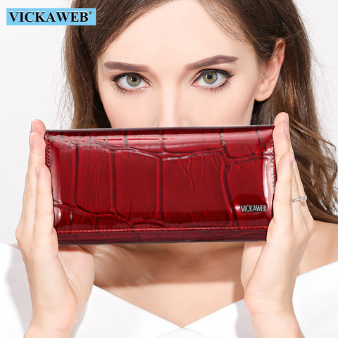 Vickaeb-portefeuille magnétique en cuir véritable pour femmes, portefeuille Long et porte-monnaie à la mode ► Photo 1/6
