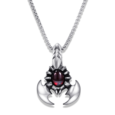 Joli pendentif en pierre rouge roi scorpion pour homme, dominateur, exagéré alternatif, collier en acier titane, cadeau pour petit ami ► Photo 1/6