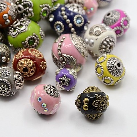 100 pièces 11-21mm fait à la main indonésie perles avec noyaux en alliage rond Style mixte couleur mixte bijoux à bricoler soi-même faisant des fournitures d'artisanat ► Photo 1/5