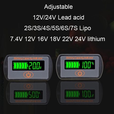 Indicateur de capacité de batterie au Lithium, voltmètre LCD réglable 2S 3S 4s 5s 7S LY7 12V 24V plomb-acide Li-ion plomb-acide pour vélo électrique ► Photo 1/5