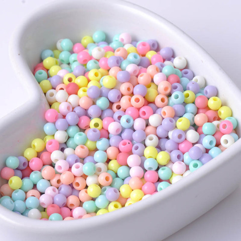 Perles rondes en acrylique couleurs bonbon mélangées, 1000 pièces, 4mm, idéal pour bijoux perles à faire soi-même, YKL0019X ► Photo 1/2