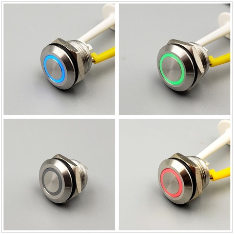 Mini interrupteur à bouton-poussoir (clic), 12mm, étanche, corps court, en acier inoxydable, DC12V, normalement ouvert ► Photo 1/6