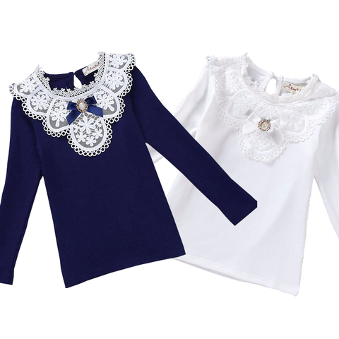 Bébé filles Blouse 2022 printemps automne enfants vêtements école blanc coton à manches longues dentelle chemise enfants solide hauts Costume 3-10 Ye ► Photo 1/6