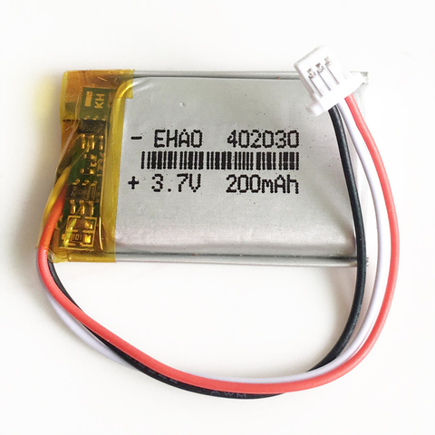 Batterie LiPo Rechargeable, 3.7V, 200mAh, 402030 Lithium polymère, JST, connecteur 3 broches, pour GPS Mp3 portable, bluetooth, 1.0mm ► Photo 1/6