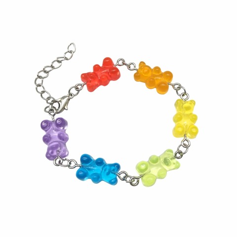 Bracelet ours de dessin animé en acier inoxydable 6 couleurs, pendentif couleur bonbon, fait à la main, bijoux Judy de fête, cadeau créatif ► Photo 1/6