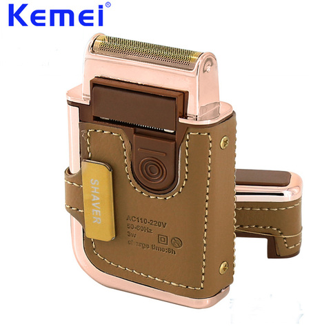 KEMEI 2 en 1 Mini Portable alternatif électrique rasoir rétro cuir Rechargeable hommes tondeuse à barbe Machine à raser KM-5600 ► Photo 1/5