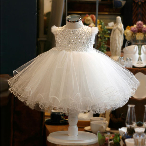 Robe de soirée en Tulle blanc pour filles, robe à paillettes, motif floral, pour fête de mariage, baptême, 1er anniversaire, nouvelle collection ► Photo 1/6