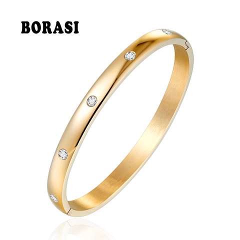 BORASI – Bracelet classique rond en Zircon cubique, couleur or, en acier inoxydable, pour femmes, cadeau de mariage ► Photo 1/6