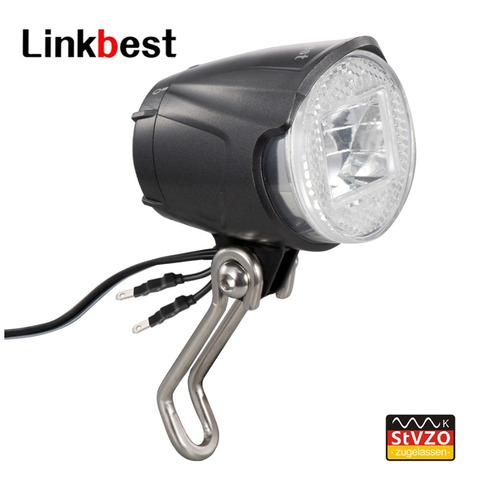 Linkbest-phare de bicyclette approuvé StVZO, Cree LED 40 Lux, Led, 6V-48V, pour moyeu dynamo et vélo électrique, IPX-5 ► Photo 1/6