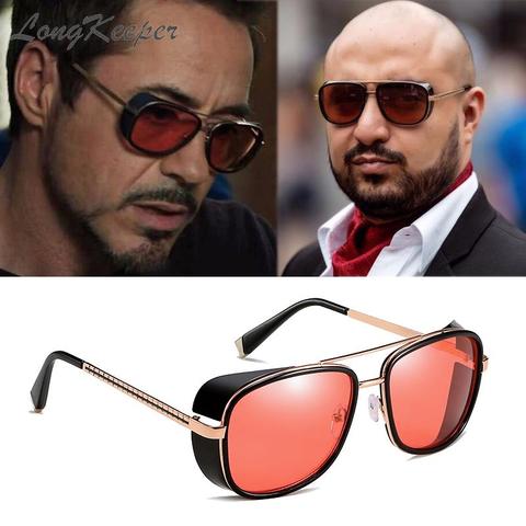 LongKeeper – lunettes de soleil Steampunk, rétro carrées, Tony Stark Iron Man Gafas, verres rouges, pilote, UV400 ► Photo 1/6