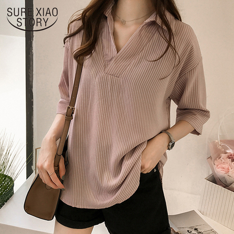 Nouveau 2022 printemps été décontracté rayé femmes Blouses chemises Sexy mode ample doux chemise femme hauts vêtements Blusas 0643 40 ► Photo 1/6