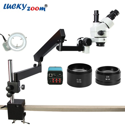 Lucky yzoom 3.5X-90X bras articulé simul-focus Microscope Zoom stéréo 14MP caméra HDMI 144 lumière LED Microscope trinoculaire ► Photo 1/6