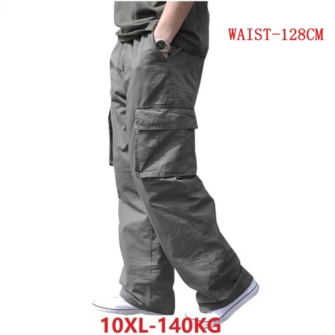 Pantalon cargo en coton à poches pour homme, grande taille, 8xl, 10xl, 9xl, 140KG, ample, extérieur, décontracté, style safari, noir, 46, 48, 50, printemps ► Photo 1/6