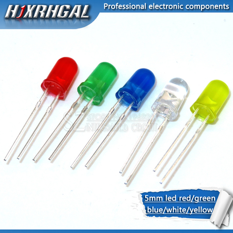 100 pièces 5mm diode LED 5mm tête ronde brouillard rouge/jaune/blanc/vert/bleu kit de LED nouveau et original hjxrhgal ► Photo 1/1
