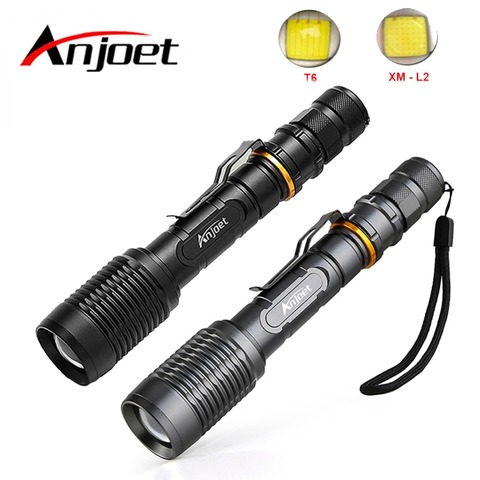 Anjoet définit Super lumineux lampe de poche tactique Portable XML T6 / L2 LED Zoomable torche 18650 batterie 5 Mode Camp de chasse en plein air ► Photo 1/6