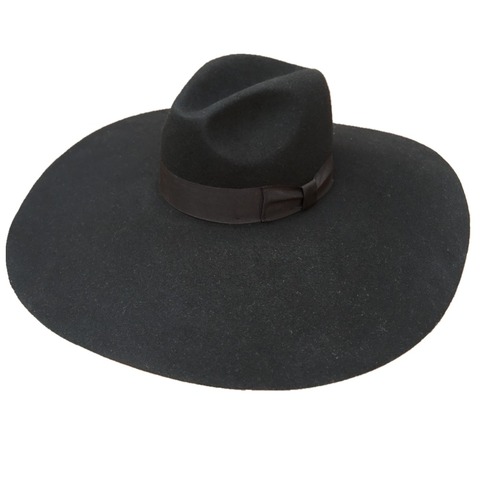 Chapeau Fedora en feutre de laine noire pour femmes, chapeau doux à bord Extra Large, à la mode, 16cm ► Photo 1/1