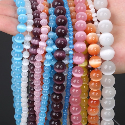 Perles en pierre lisse œil de chat colorées, 98 pièces/brin, pour la fabrication de bijoux, bricolage, perles rondes en verre, 4MM ► Photo 1/6