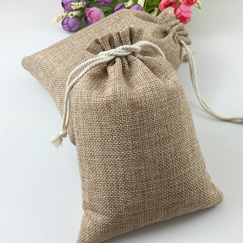 50 pcs Vintage Naturel Toile De Jute Hesse Cadeaux Sacs De Sucrerie De Mariage Party Favor Poche D'anniversaire Fournitures Cordons De Jute Cadeau Sacs ► Photo 1/6