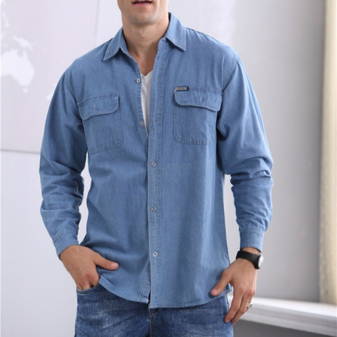 2022 nouveau printemps et automne hommes sol slim à manches longues grande taille denim chemise hommes à manches longues mince manteau ► Photo 1/6